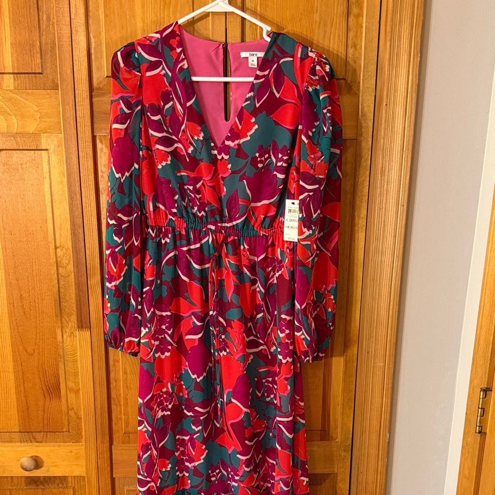 Bar III Floral Long Sleeve Dress - Red and Pink